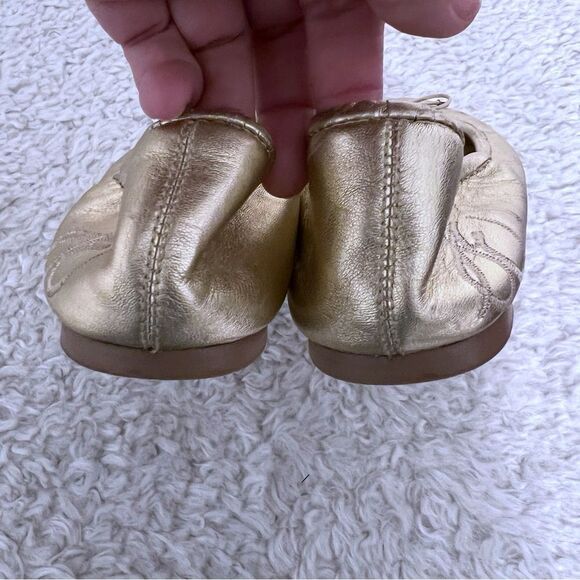 Sam Edelman Gold Metallic Women Bow Ballet Flats Slip On Leather Trendy SZ 7.5 - Picture 6 of 8